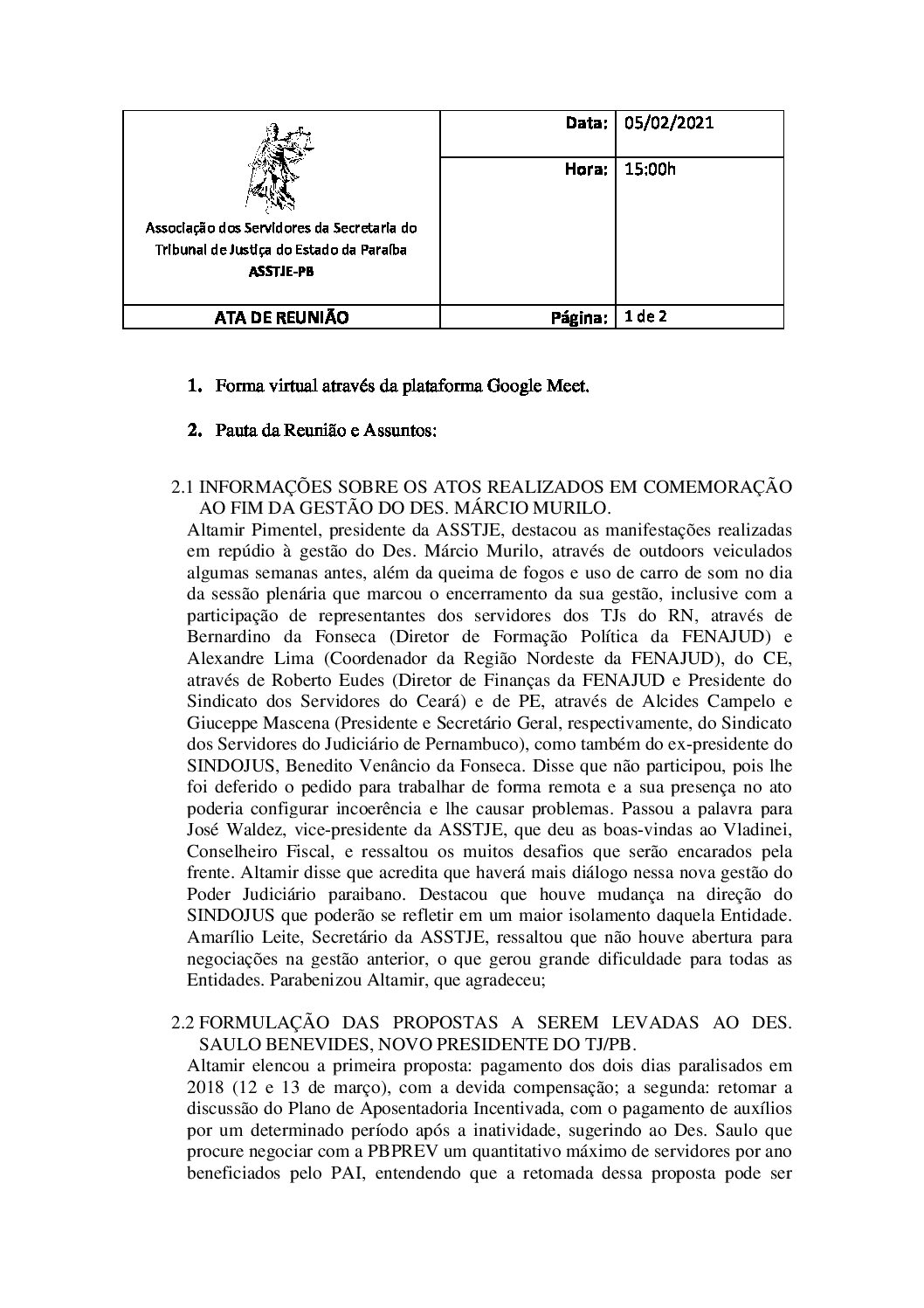 Ata da 1ª Reunião 2021